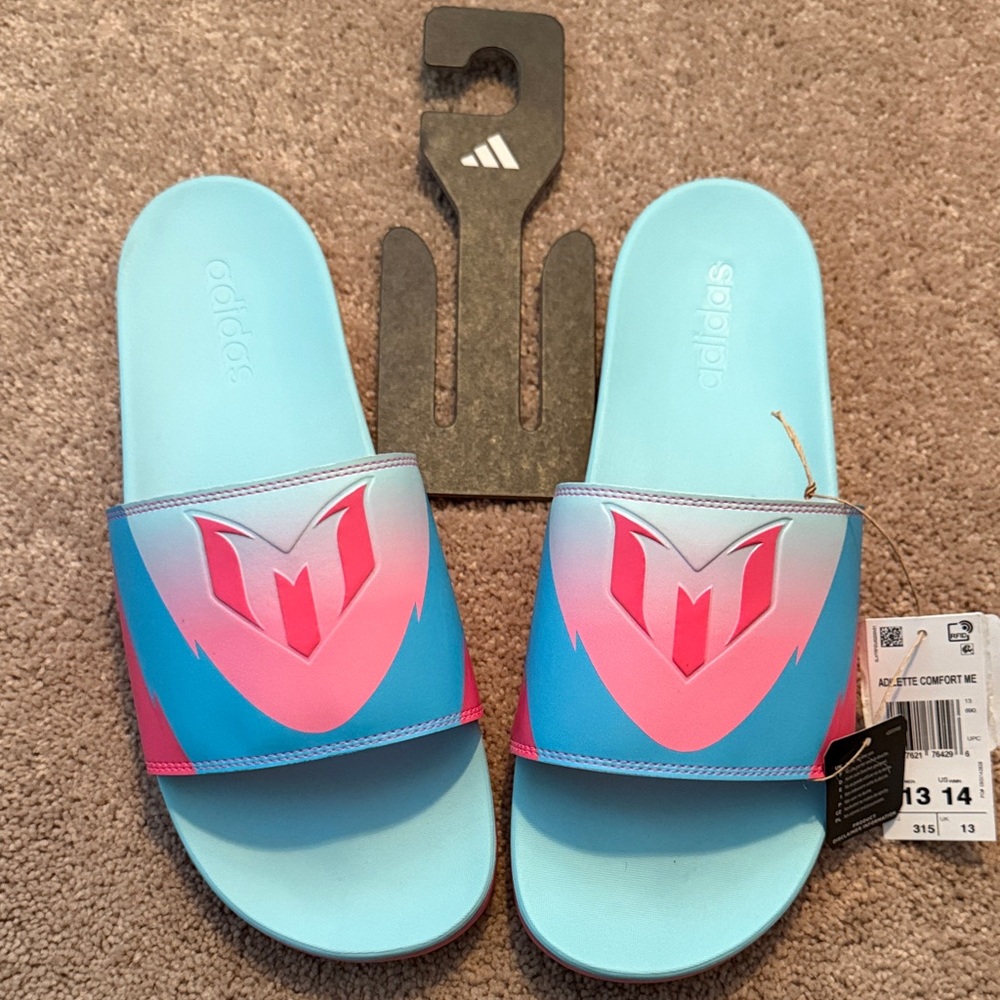 Adidas Messi Blue and Pink Slides NEW